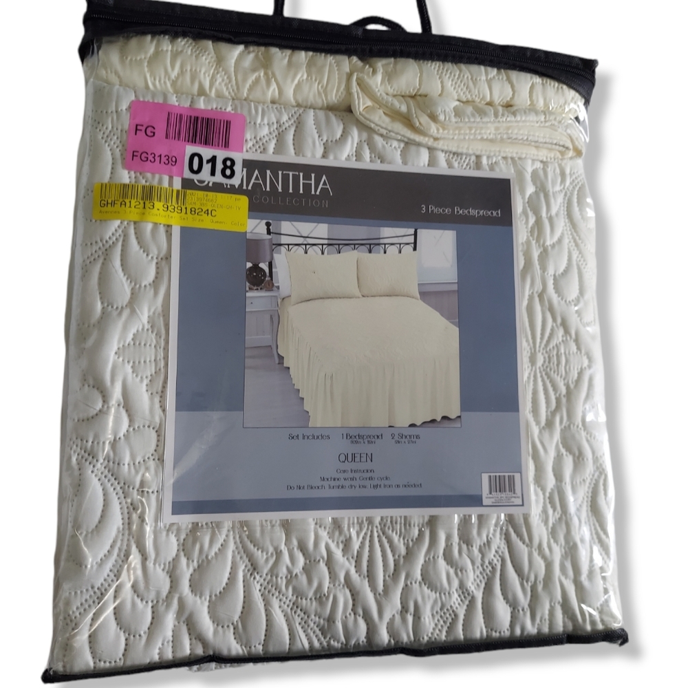 Samantha Collection 3 Piece Ivory Queen Bedspread